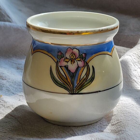 Vintage 1930's Noritake Art Neuveau CHINA JELLY JAR no lid or ladle IRIS FLOWER - Picture 3 of 14